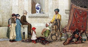 Persian carpet dealer on the street (1888